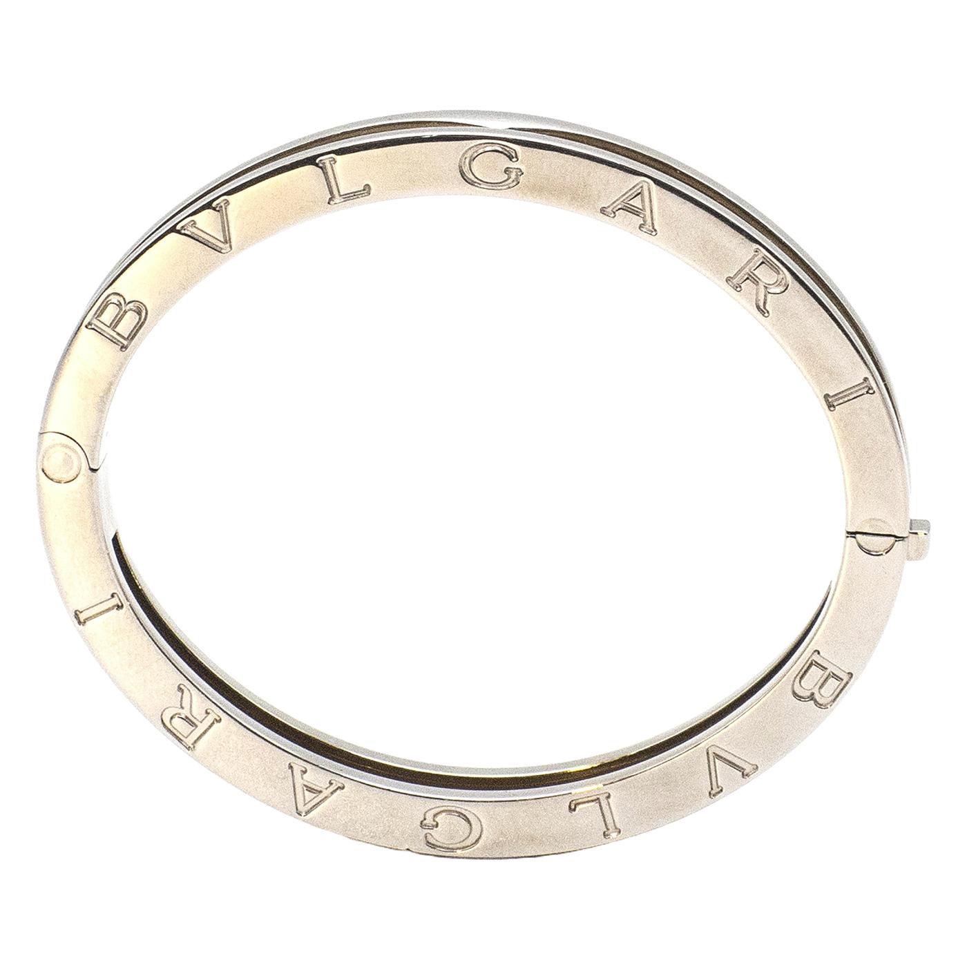 Bulgari B.zero1 Bracelet jonc à charnière ovale en or jaune 18 carats et acier inoxydable Pour femmes en vente