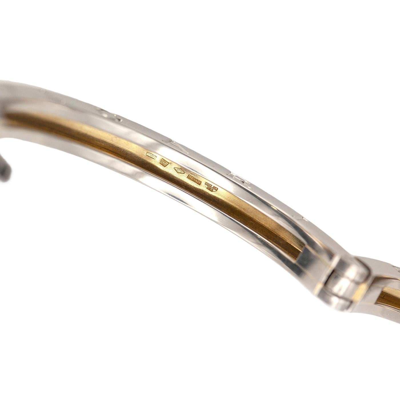 Bulgari B.zero1 Bracelet jonc à charnière ovale en or jaune 18 carats et acier inoxydable en vente 2