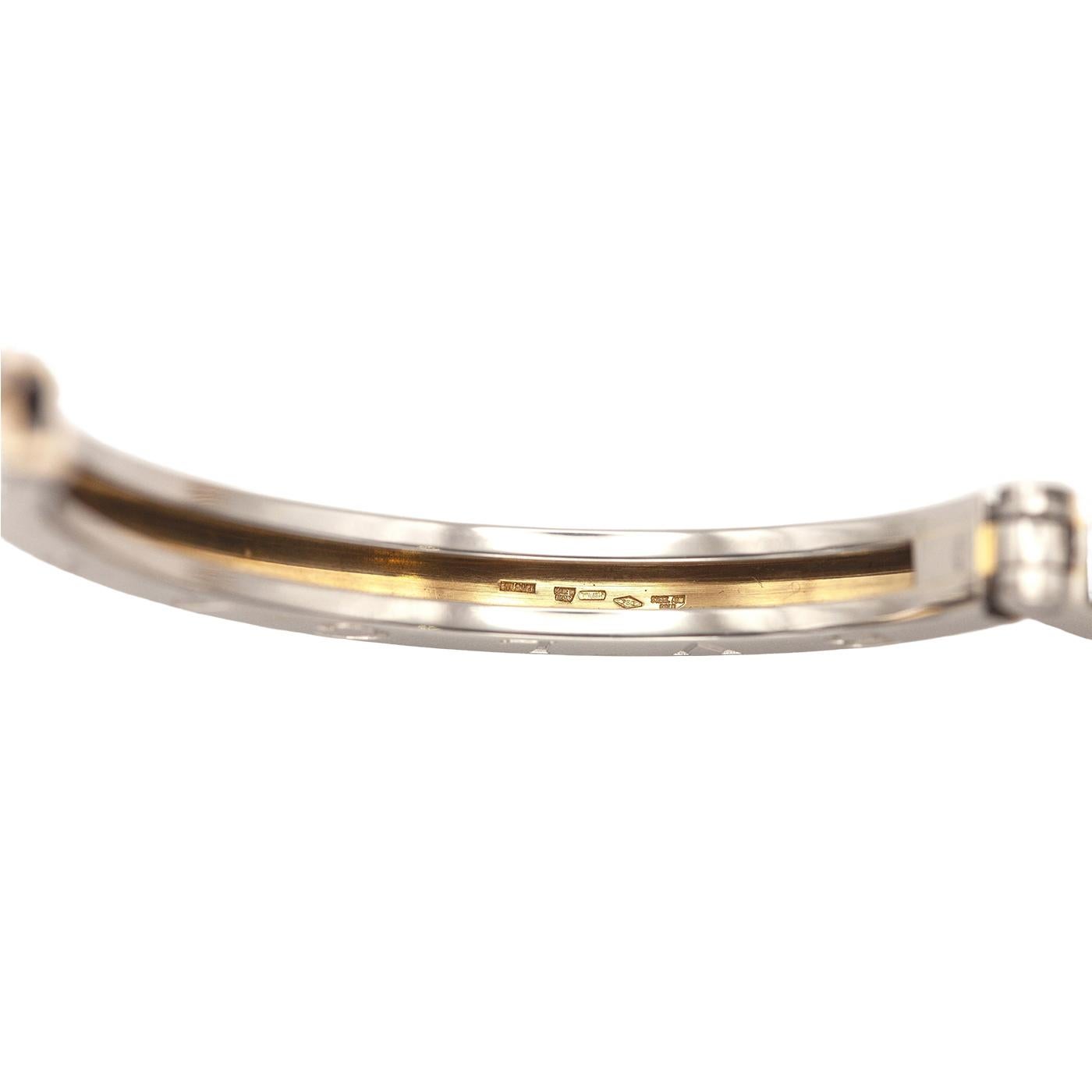 Bulgari B.zero1 Bracelet jonc à charnière ovale en or jaune 18 carats et acier inoxydable en vente 3