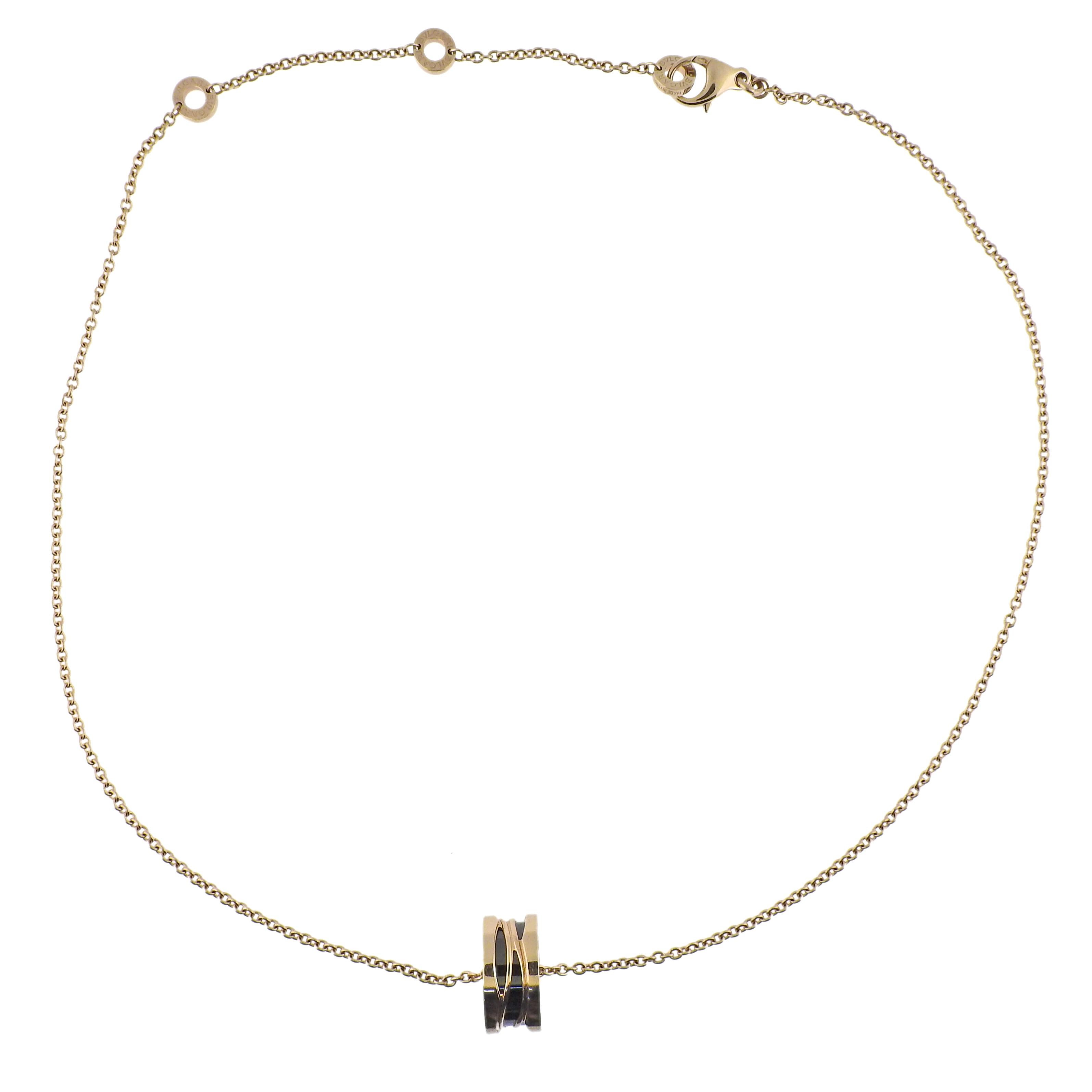 18k rose gold Bvlgari B.Zero1 pendant necklace with black ceramic.  Retail $3700. Comes with COA and box. Necklace is 18