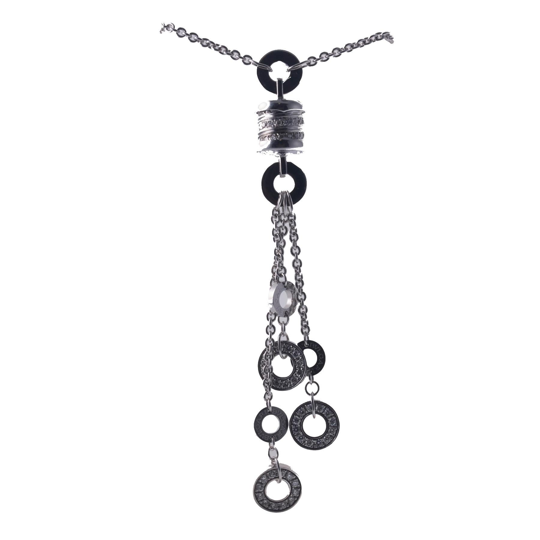 Bvlgari B.Zero collection drop necklace in 18k white gold, set with approx. 1.65ctw in VS/G diamonds. Necklace measures 17.5