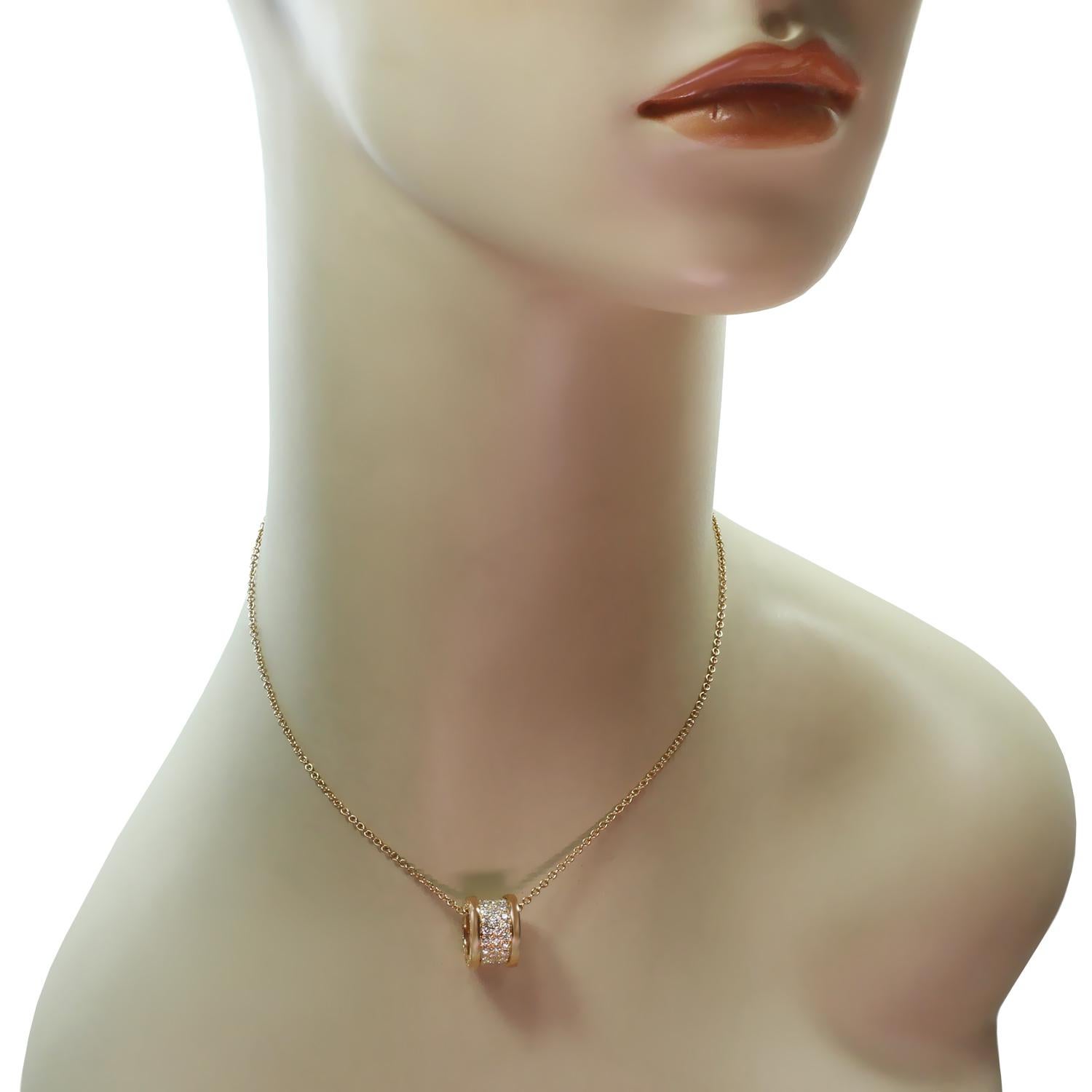 Bulgari B.Zero1 Diamond Rose Gold Pendant Necklace In Excellent Condition In New York, NY
