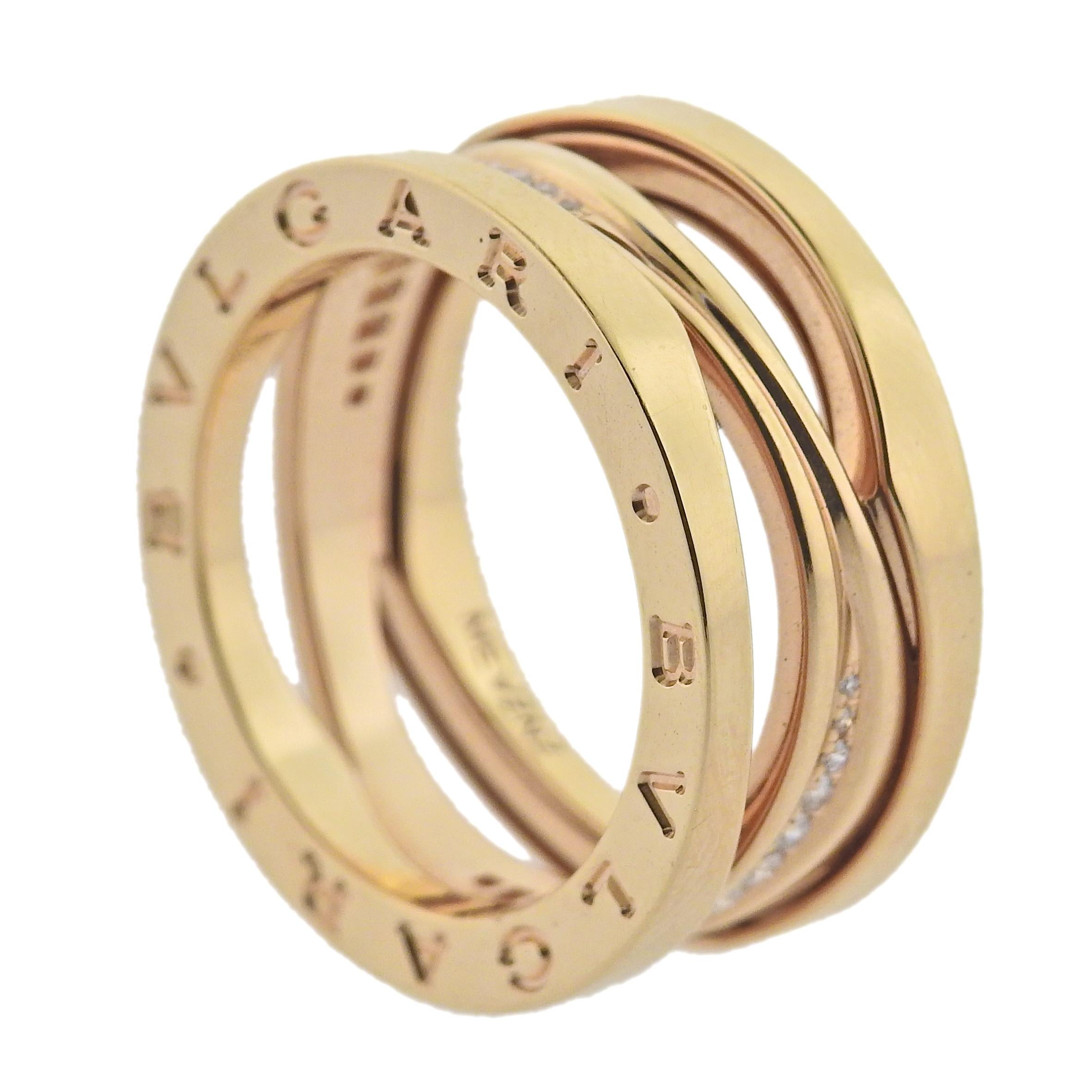 Ring Bvlgari B.Zero1 aus 18 Karat Roségold mit 0,18 Karat G/VS-Diamanten. Einzelhandel $4850. Wird mit COA und Box geliefert.  Ringgröße 6,5, der Ring ist 10 mm breit.  Markiert Bvlgari, hergestellt in Italien, italienische Marke, 750, Seriennummer.