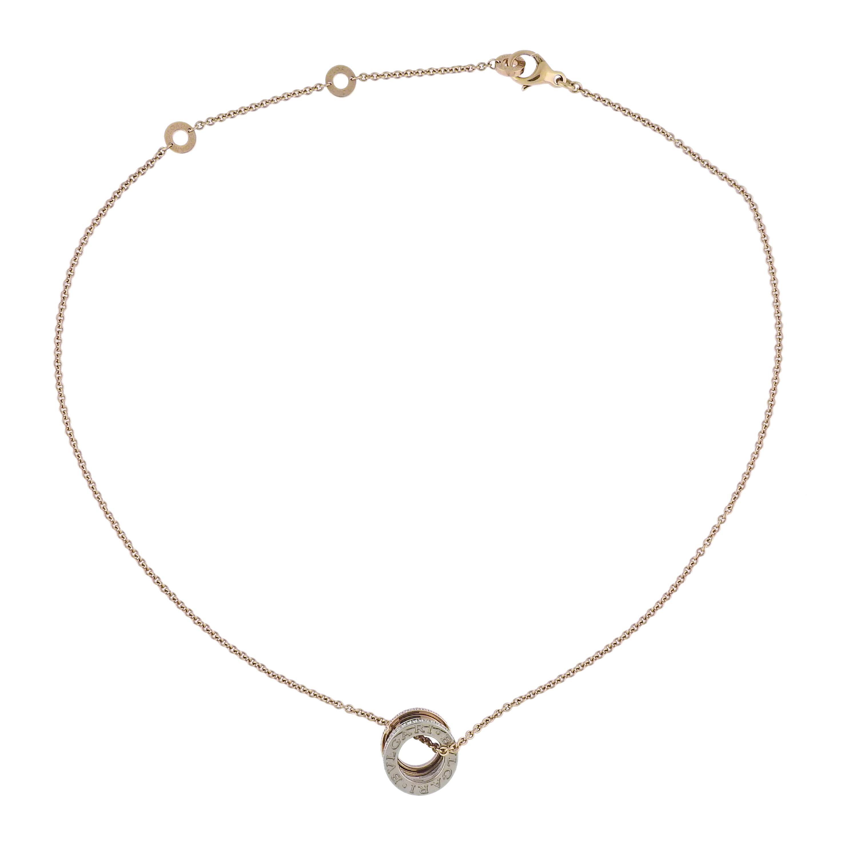 Round Cut Bulgari B.Zero1 Diamond Tri Color Gold Pendant Necklace For Sale