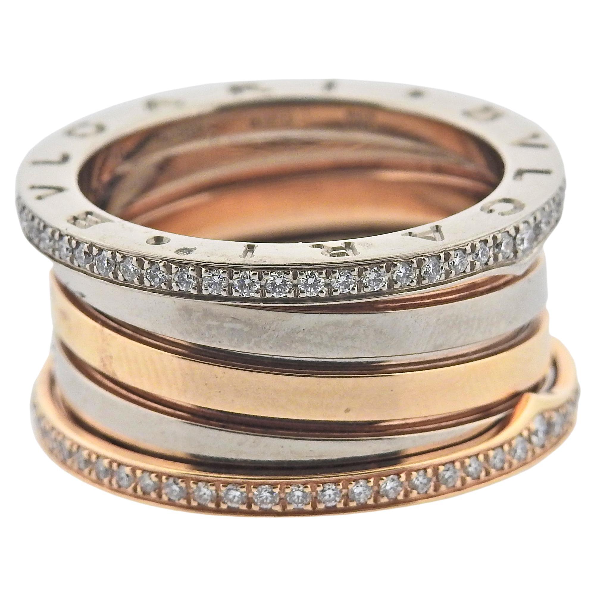 Bulgari B.Zero1 Diamond Tri Color Gold Ring For Sale