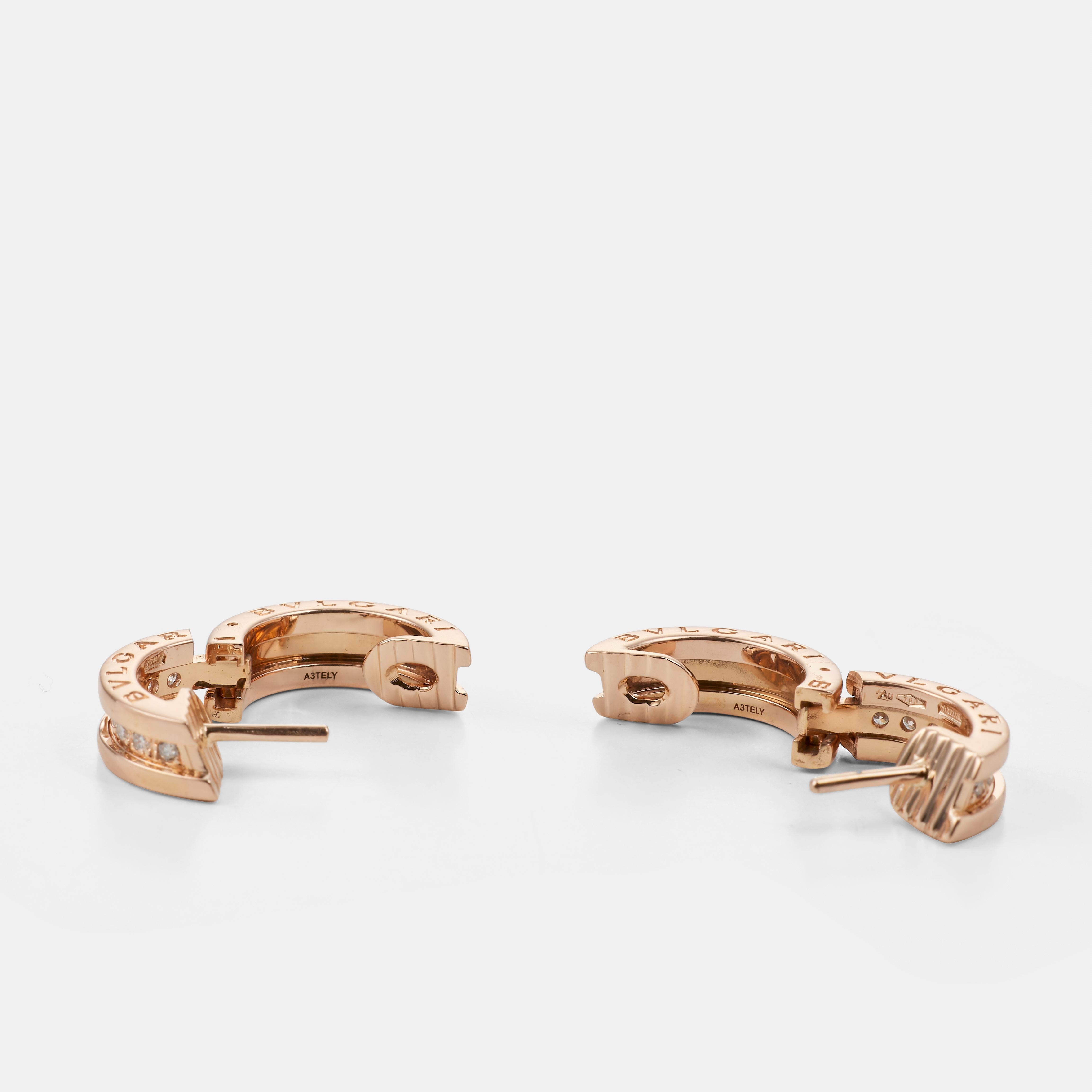 BULGARI B.Zero1 earrings in rose gold and diamonds Corte brillante en venta