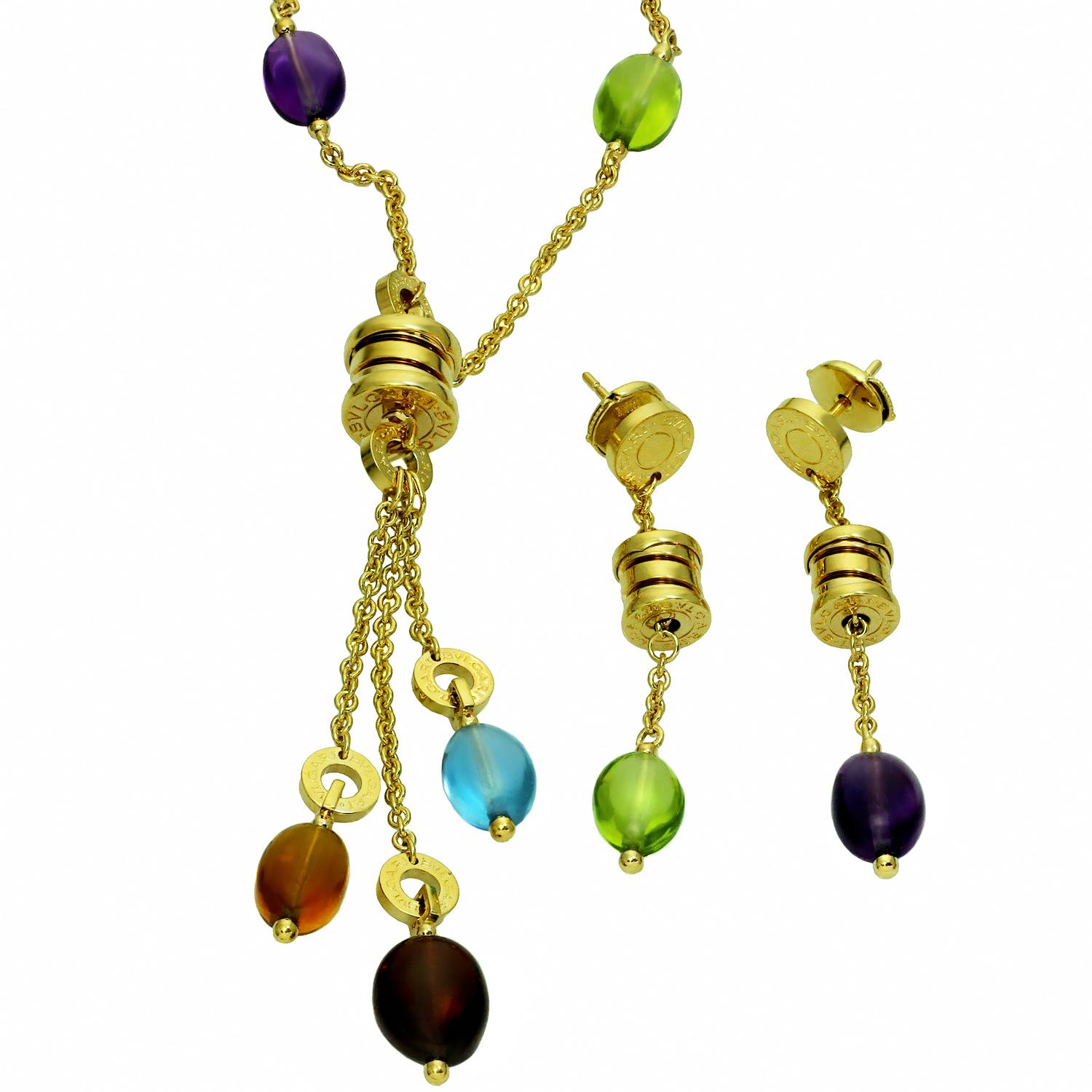 Bulgari B.Zero1 Gemstone 18 Karat Yellow Gold Earrings and Necklace Suite