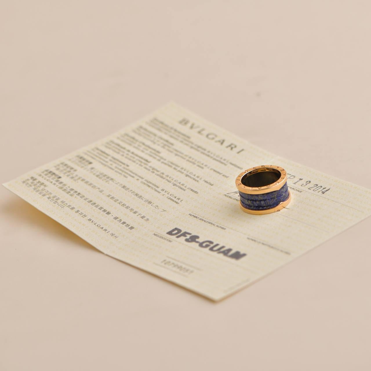 SKU	AT-2472
Kommt mit	Nur Karte
Modell	B.Null1
Seriennummer	AW****
Metall	18k Rose Gold
Steine	Lapislazuli
Gewicht	Etwa 7,2 g
Ringgröße	54 
Bedingung	Ausgezeichnet
Andere Infos	Durchmesser: Ca. 2.2cm EU:54 , UK: N ½ ,USA: