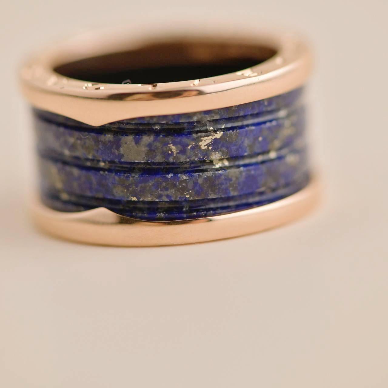 Bulgari B.Zero1 large Lapis Lazuli Rose Gold Ring Size 54 In Excellent Condition For Sale In Banbury, GB