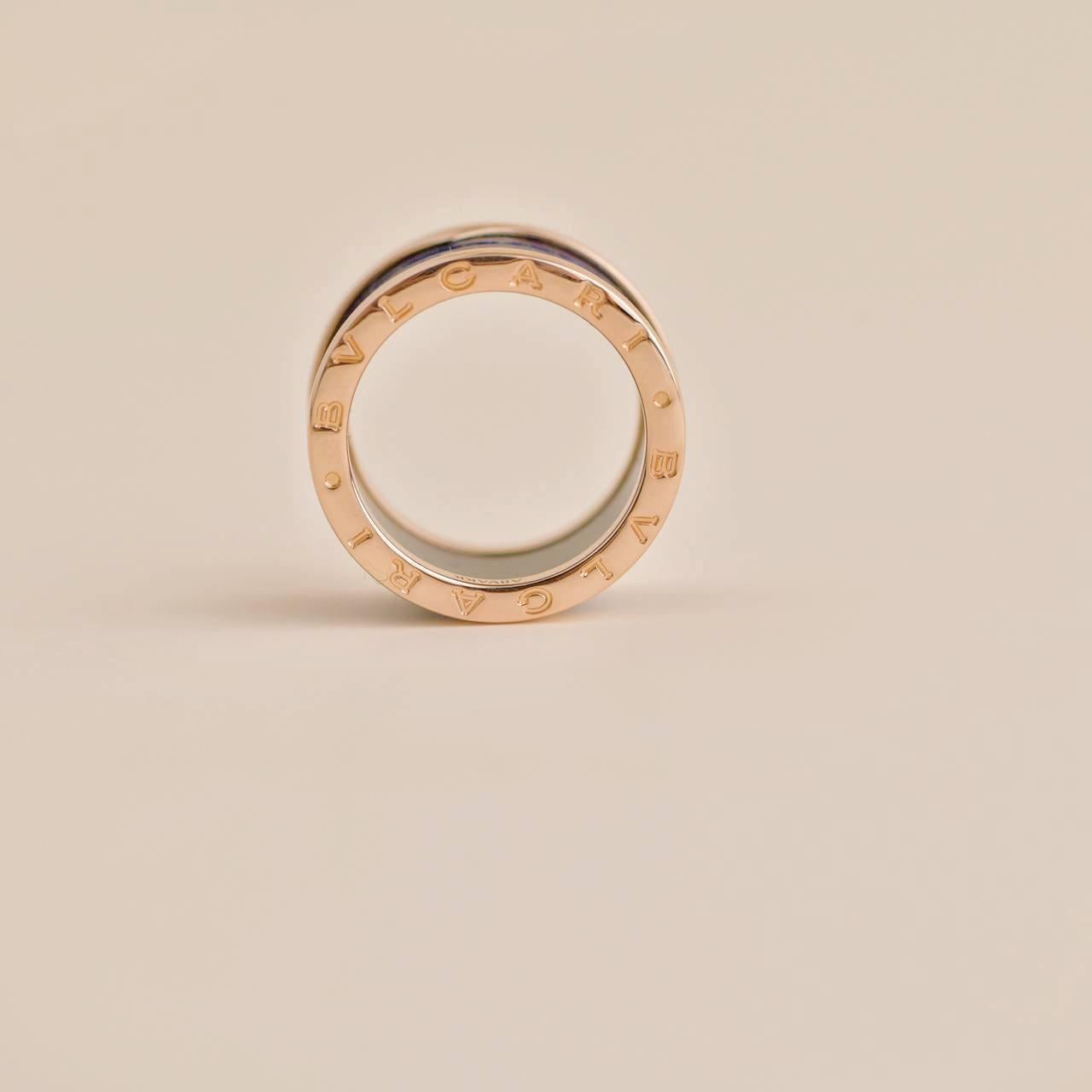 Women's or Men's Bulgari B.Zero1 large Lapis Lazuli Rose Gold Ring Size 54 For Sale