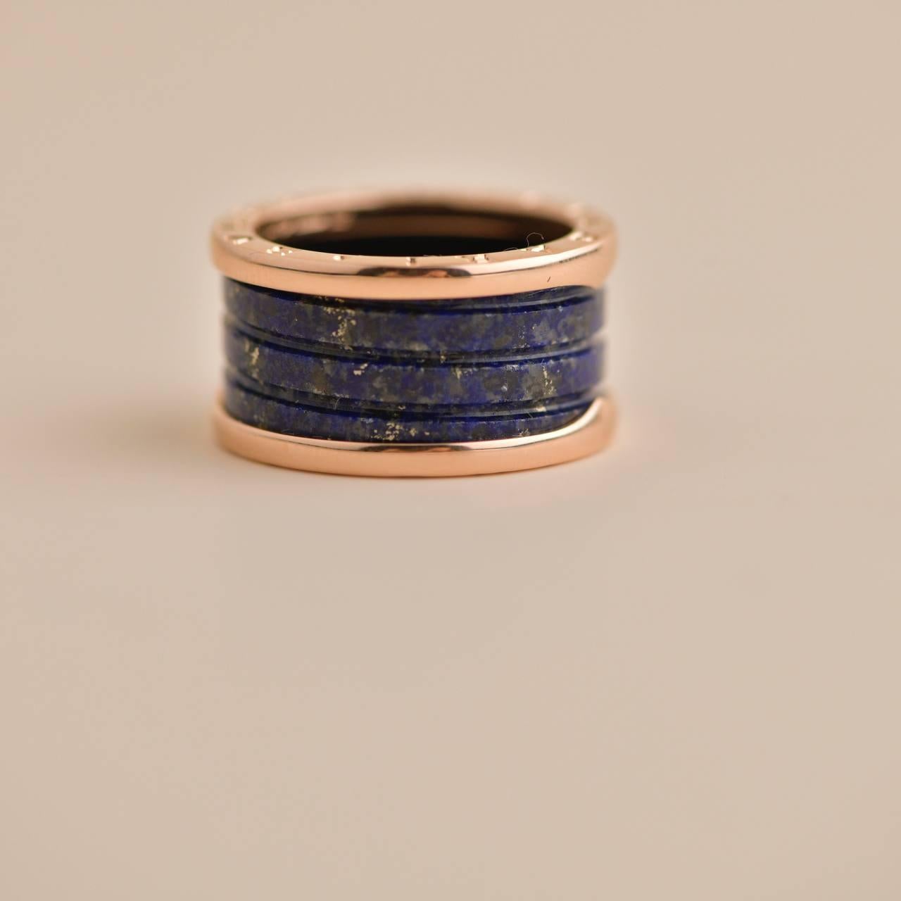 Uncut Bulgari B.Zero1 large Lapis Lazuli Rose Gold Ring Size 55