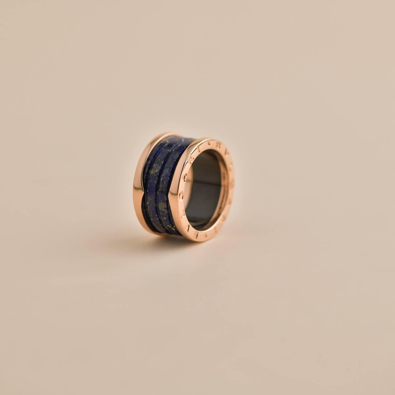 Women's or Men's Bulgari B.Zero1 large Lapis Lazuli Rose Gold Ring Size 55 For Sale