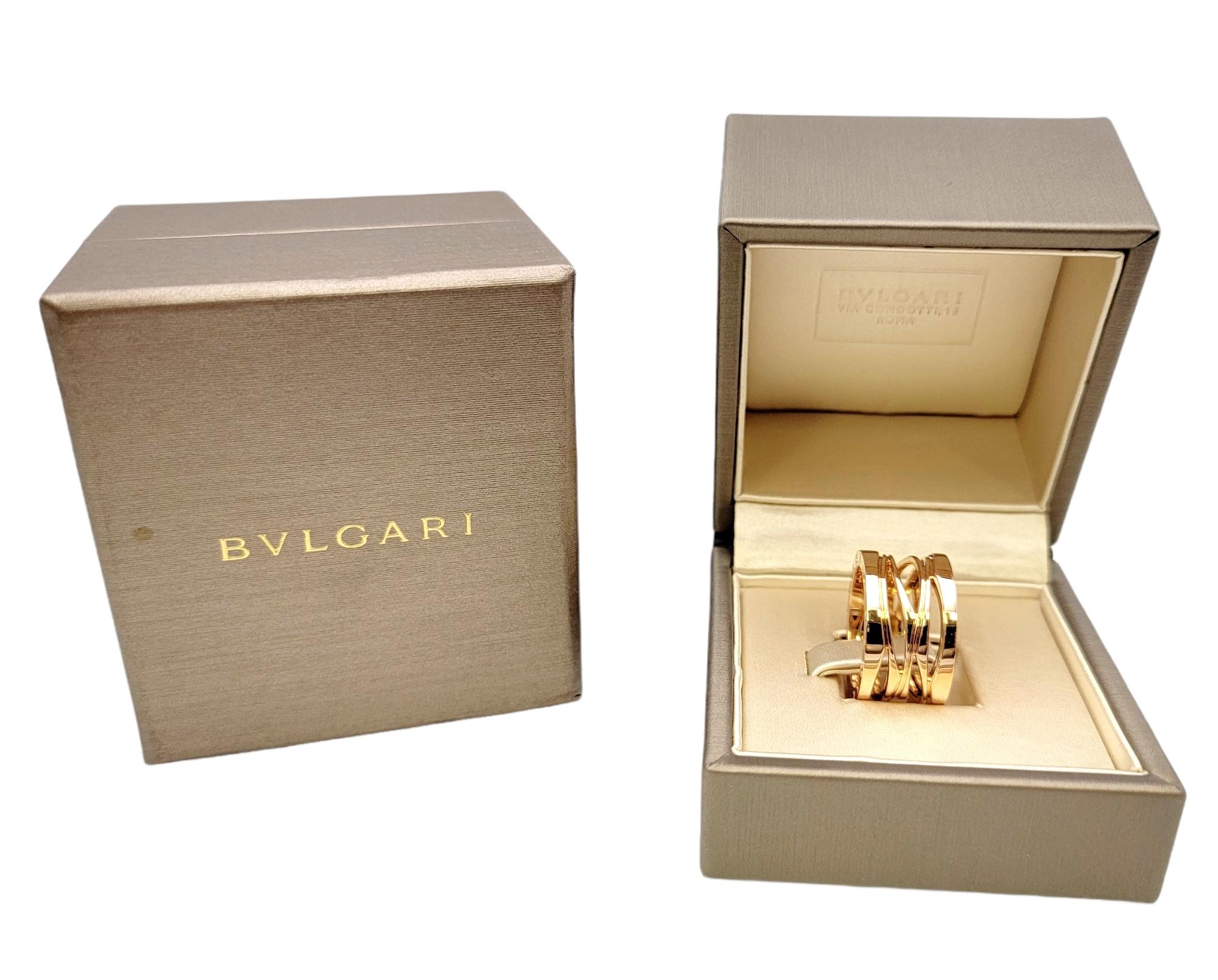 Bulgari B.ZERO1 Logo geätzter, mehrreihiger, breiter moderner Bandring aus 18 Karat Roségold für Damen oder Herren