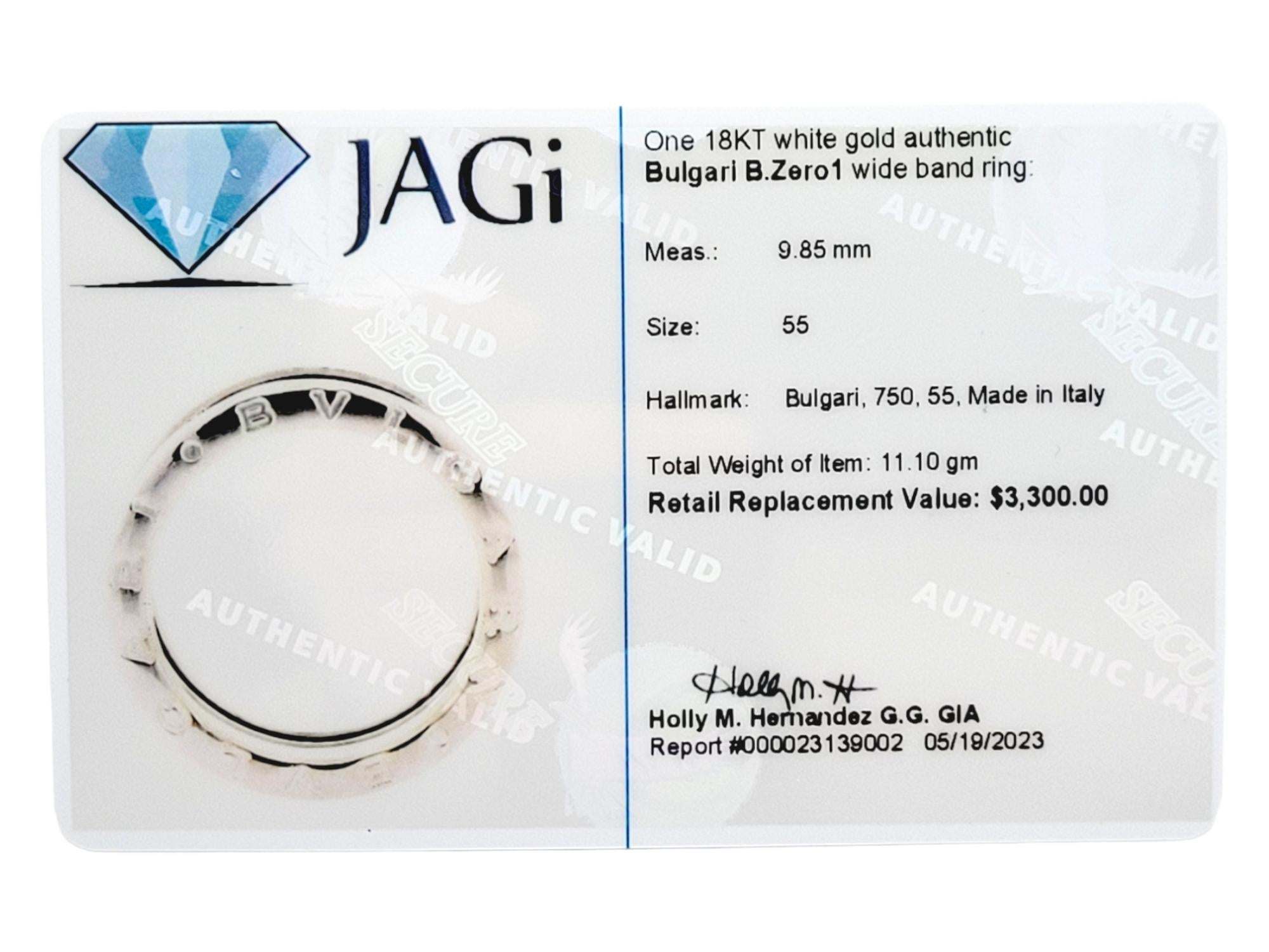 Bulgari B.Zero1 Logo Etched Wide Modern Band Ring 18 Karat White Gold For Sale 9