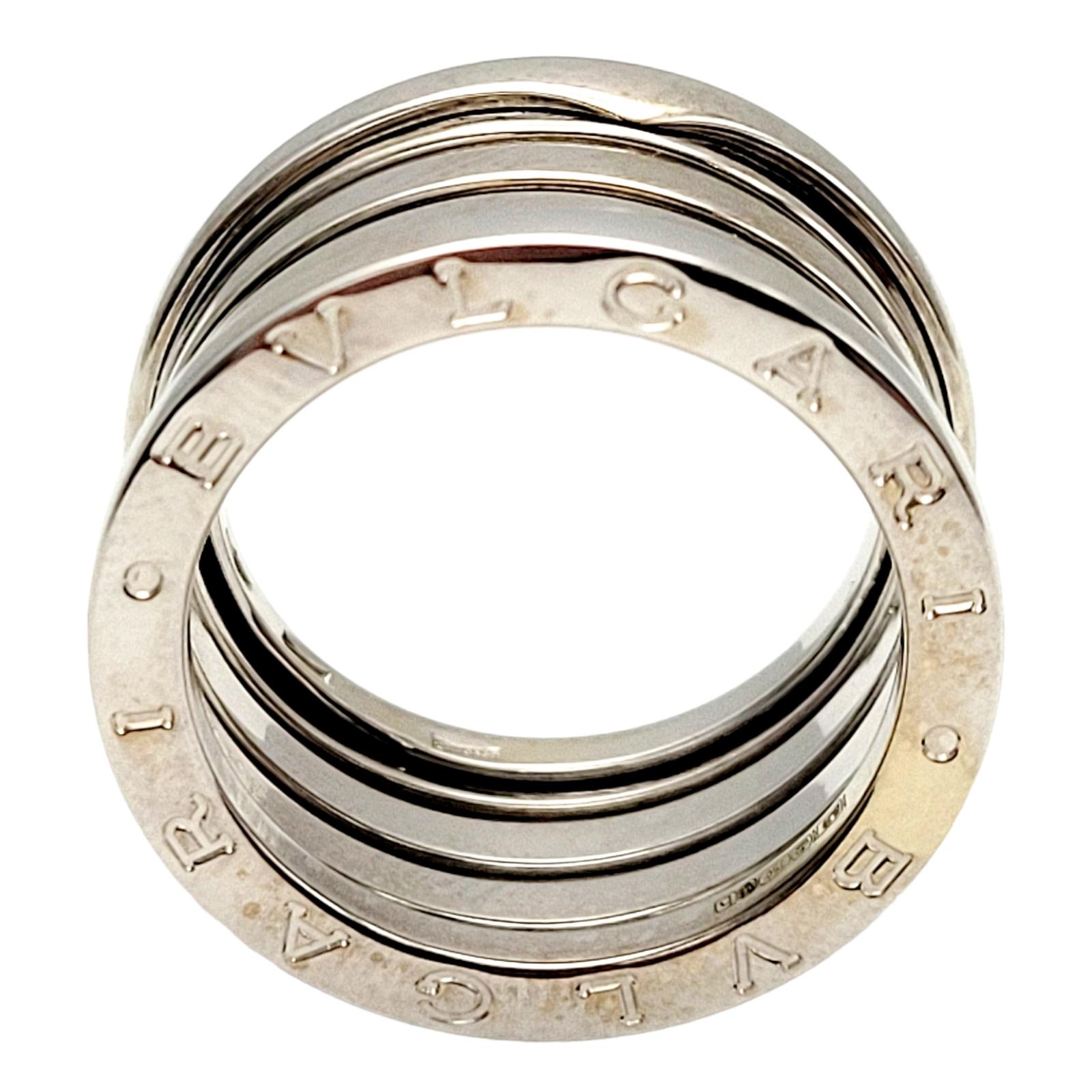 Bulgari B.ZERO1 Logo geätzter breiter moderner Ring aus 18 Karat Weißgold Größe 55 im Angebot 1