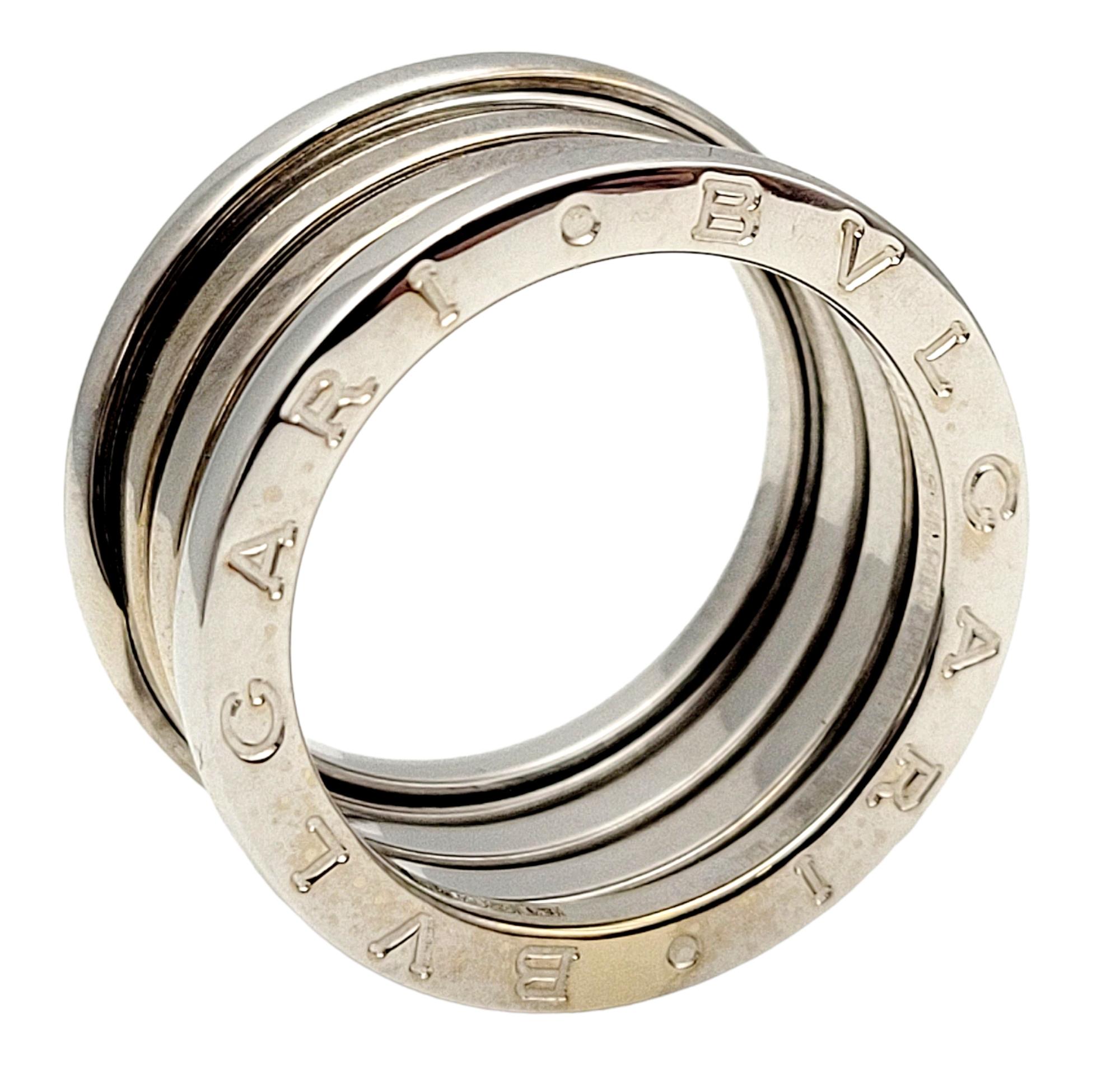 Bulgari B.ZERO1 Logo geätzter breiter moderner Ring aus 18 Karat Weißgold Größe 55 im Angebot 4