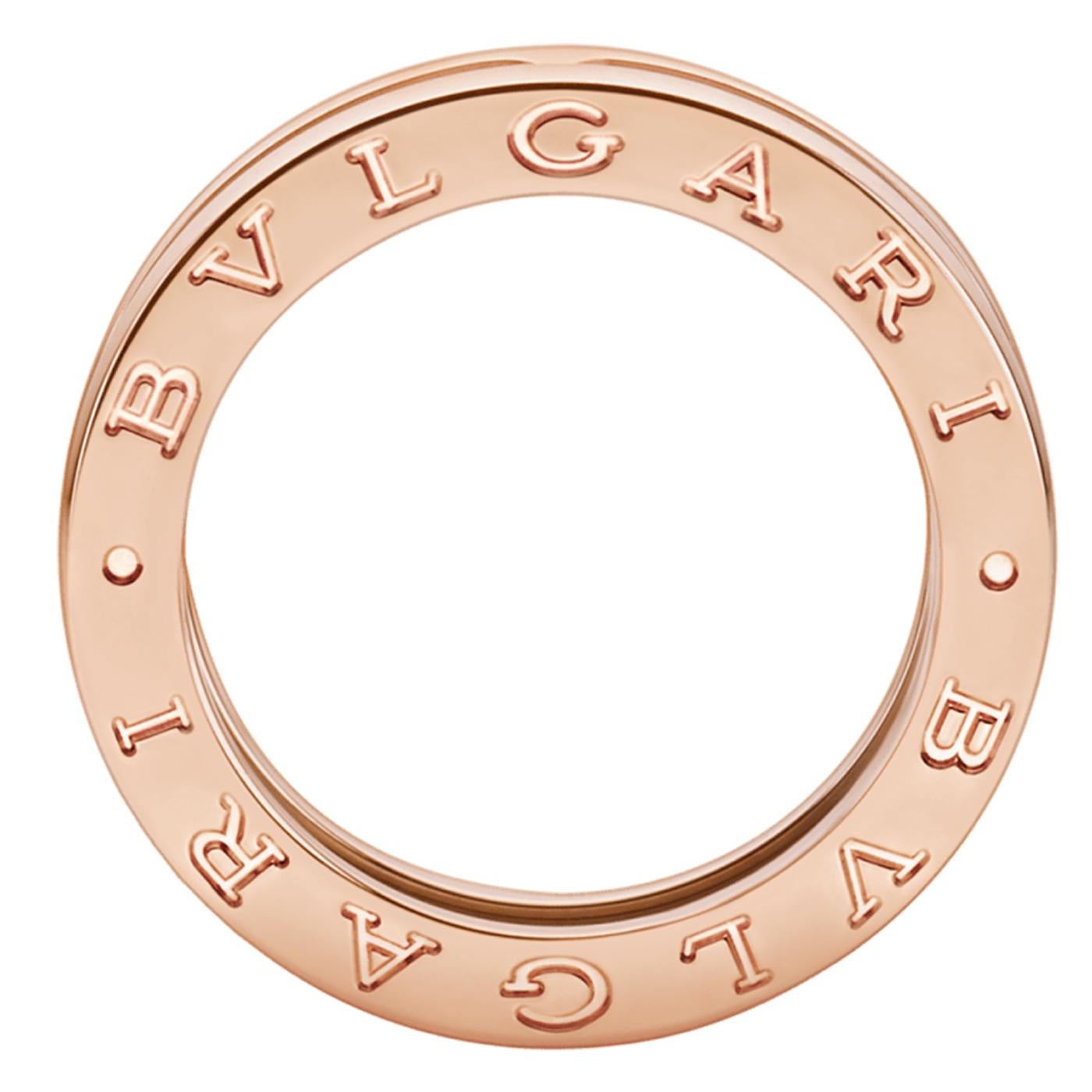 B.zero1 bague à un anneau en or rose 18 carats, S'inspirant de l'amphithéâtre le plus célèbre du monde, le Colisée, la bague B.zero1 est une véritable déclaration de la vision créative de Bvlgari, défiant l'essence même du design de la joaillerie.