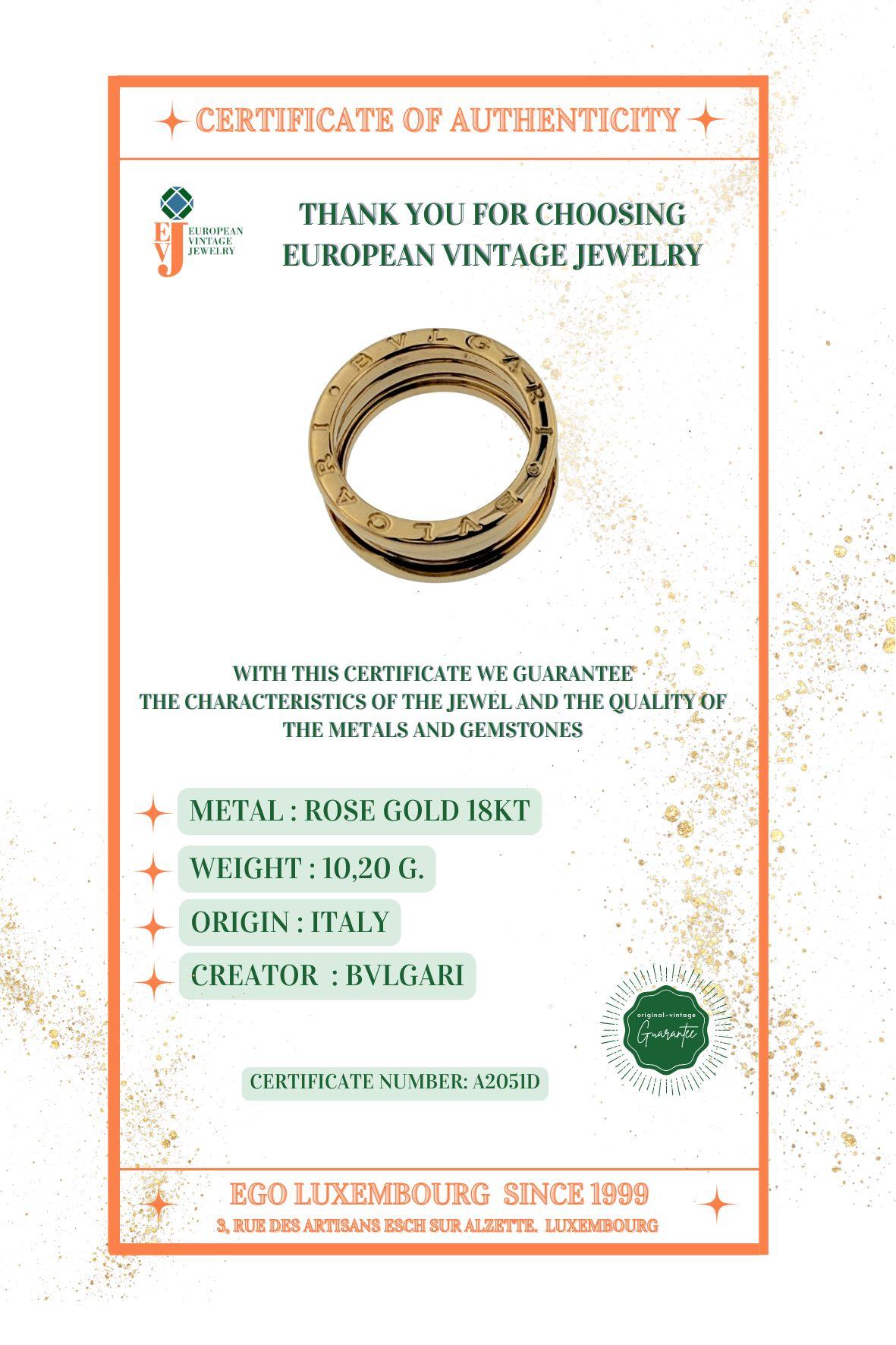 Anello Bulgari B.Zero1 Oro rosa 18 carati 2 Righe in vendita 3