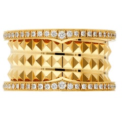 Bulgari B.zero1 Rock Four-Band Studded Spiral With Pave Diamonds Ring 18K Yellow