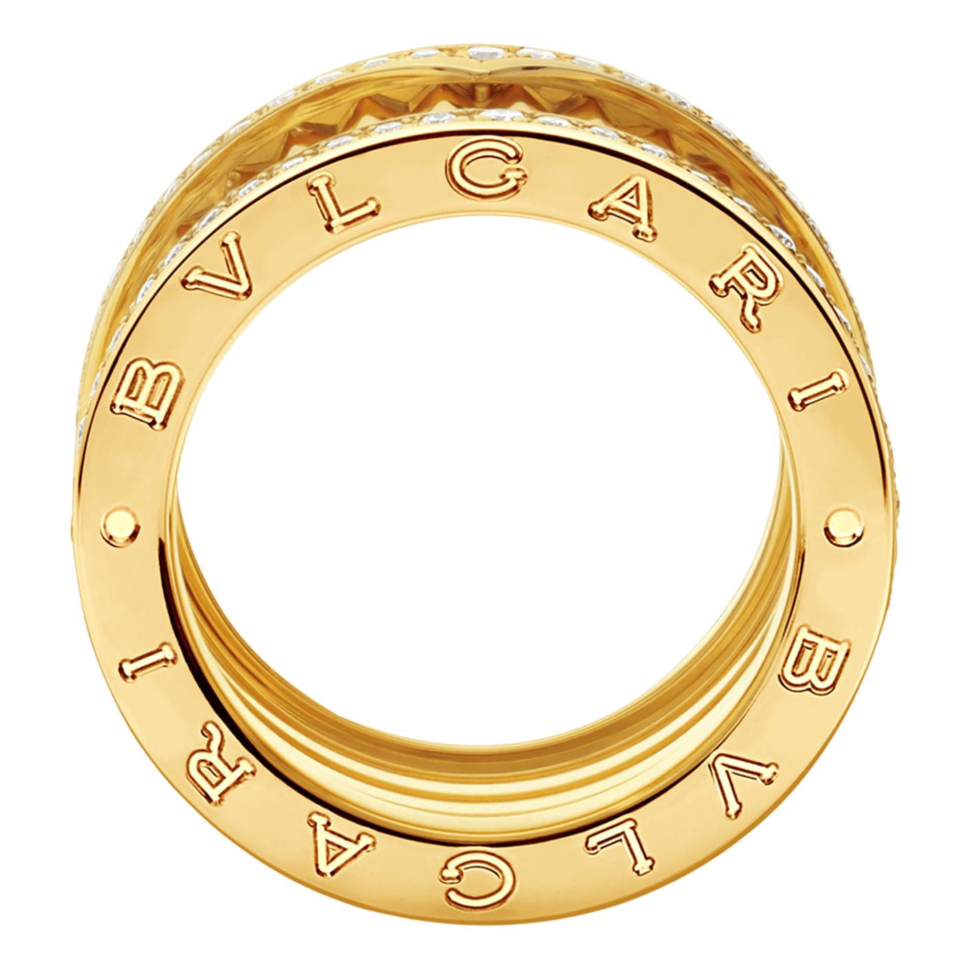Modernista Bulgari B.zero1 Rock Four-Band Studded Spiral With Pave Diamonds Ring 18K Yellow in vendita
