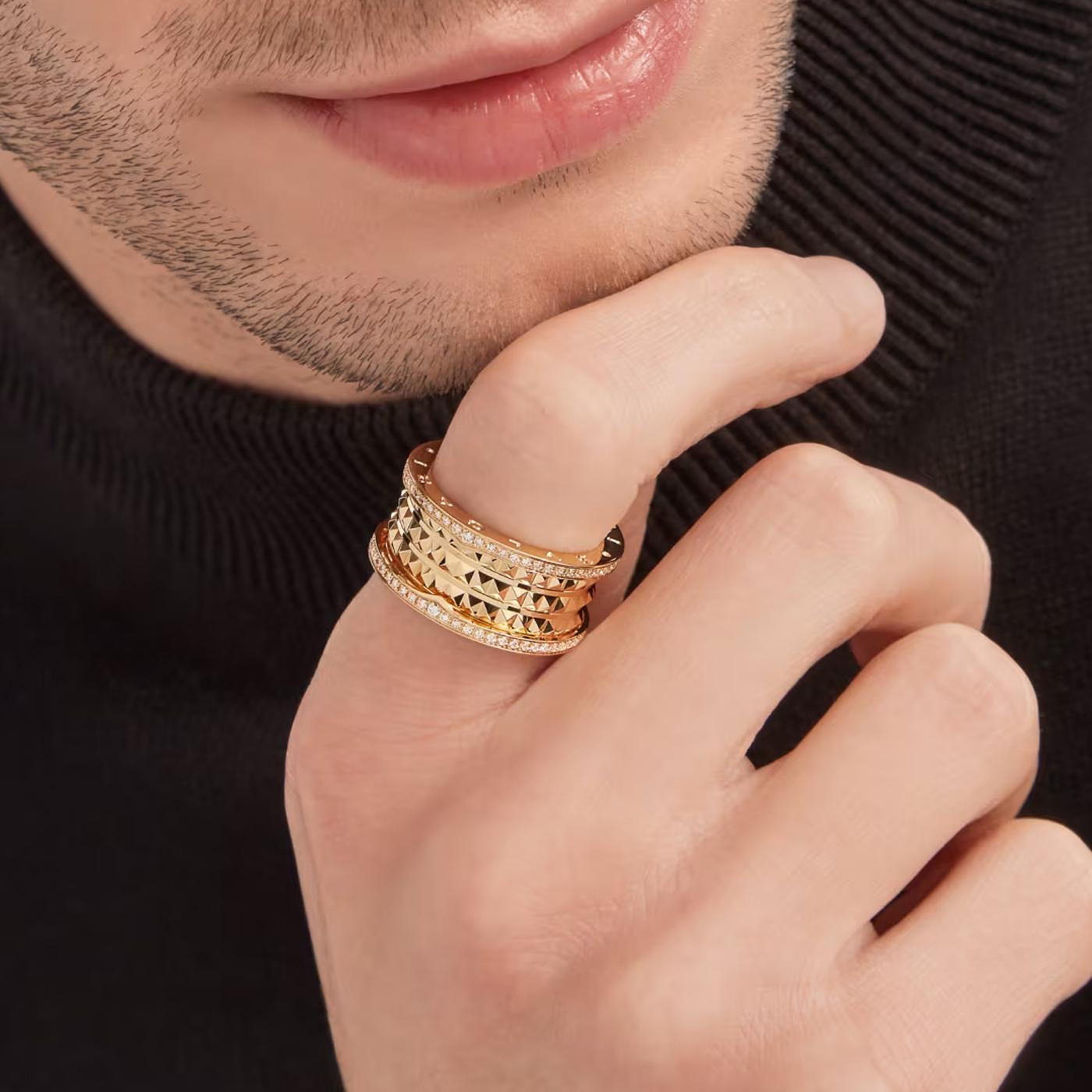 Bulgari B.zero1 Rock Four-Band Studded Spiral With Pave Diamonds Ring 18K Yellow In condizioni Nuovo in vendita a Aventura, FL