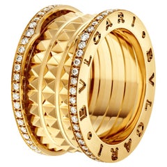 Bulgari B.zero1 Rock Four-Band Studded Spiral With Pave Diamonds Ring 18K Yellow