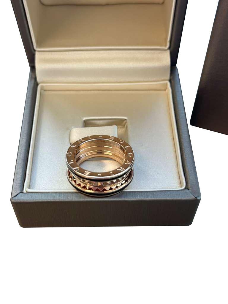 Bulgari B.zero1 Rock Two-Band Studded Spiral Black Ceramic Ring 18K Rose Gold For Sale 5