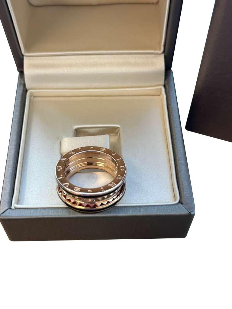 Bulgari B.zero1 Rock Two-Band Studded Spiral Black Ceramic Ring 18K Rose Gold For Sale 6