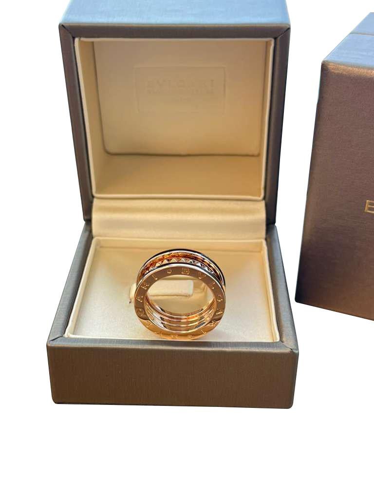 Bulgari B.zero1 Rock Two-Band Studded Spiral Black Ceramic Ring 18K Rose Gold For Sale 7