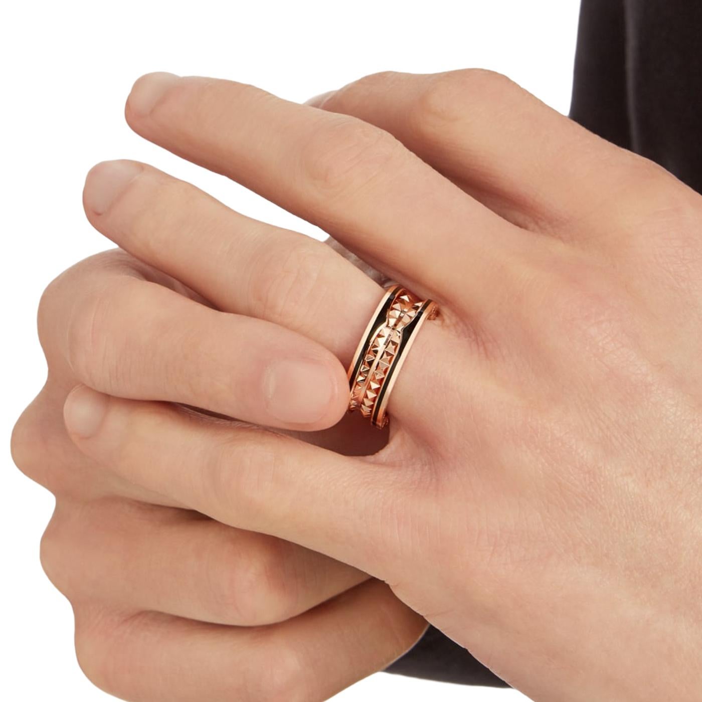 Bulgari B.zero1 Rock Two-Band Studded Spiral Black Ceramic Ring 18K Rose Gold For Sale 11