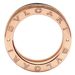 Bulgari B.zero1 Rock Two-Band Studded Spiral Black Ceramic Ring 18K Rose Gold