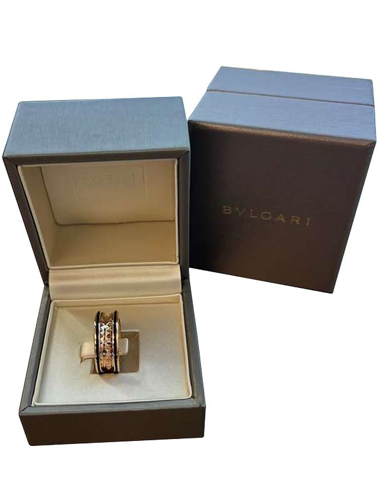 Bulgari B.zero1 Rock Two-Band Studded Spiral Black Ceramic Ring 18K Rose Gold In New Condition For Sale In Aventura, FL