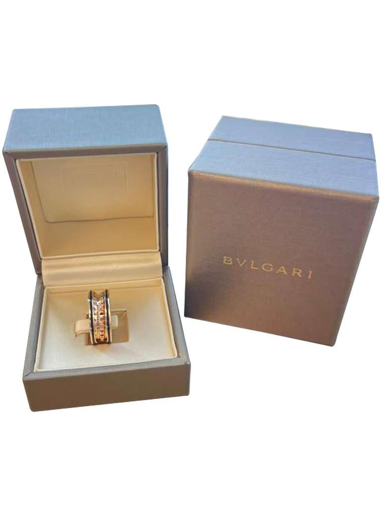 Femenino o masculino Bulgari B.zero1 Rock Anillo de cerámica negra espiral tachonada de dos bandas Oro rosa de 18 quilates en venta