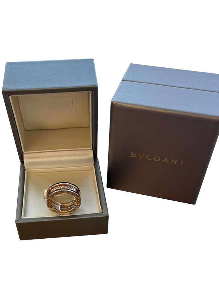 Bulgari B.zero1 Rock Two-Band Studded Spiral Black Ceramic Ring 18K Rose Gold For Sale 2