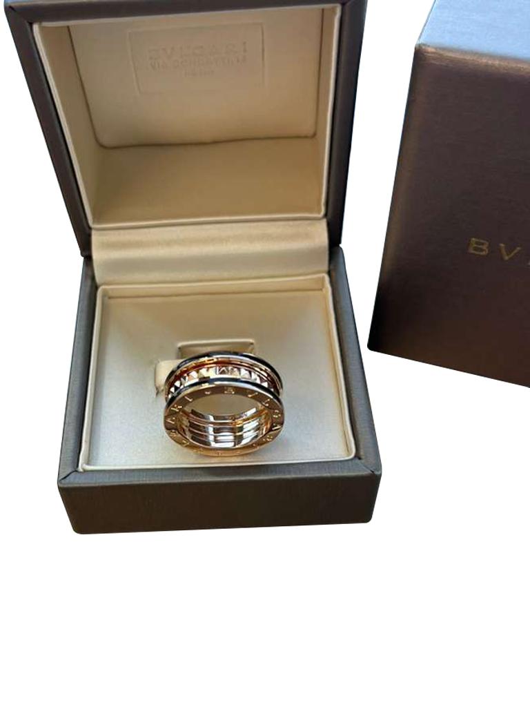 Bulgari B.zero1 Rock Two-Band Studded Spiral Black Ceramic Ring 18K Rose Gold For Sale 3
