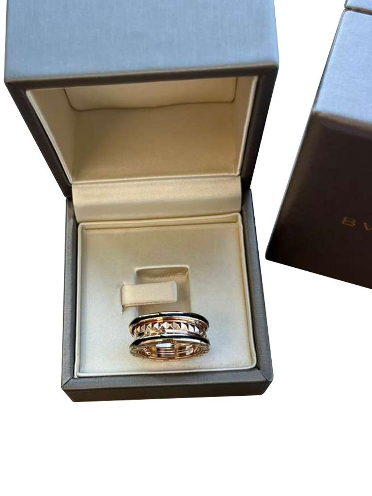 Bulgari B.zero1 Rock Anillo de cerámica negra espiral tachonada de dos bandas Oro rosa de 18 quilates en venta 4