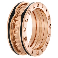 Bulgari B.zero1 Rock Two-Band Studded Spiral Black Ceramic Ring 18K Rose Gold
