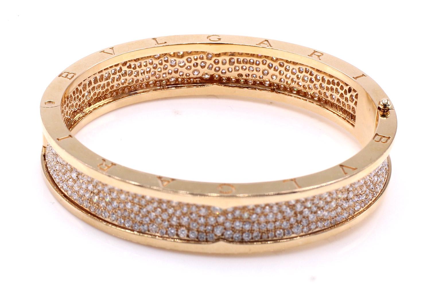 Women's or Men's Bulgari BZERO1 Rose Gold Diamond Bangle Bracelet For Sale