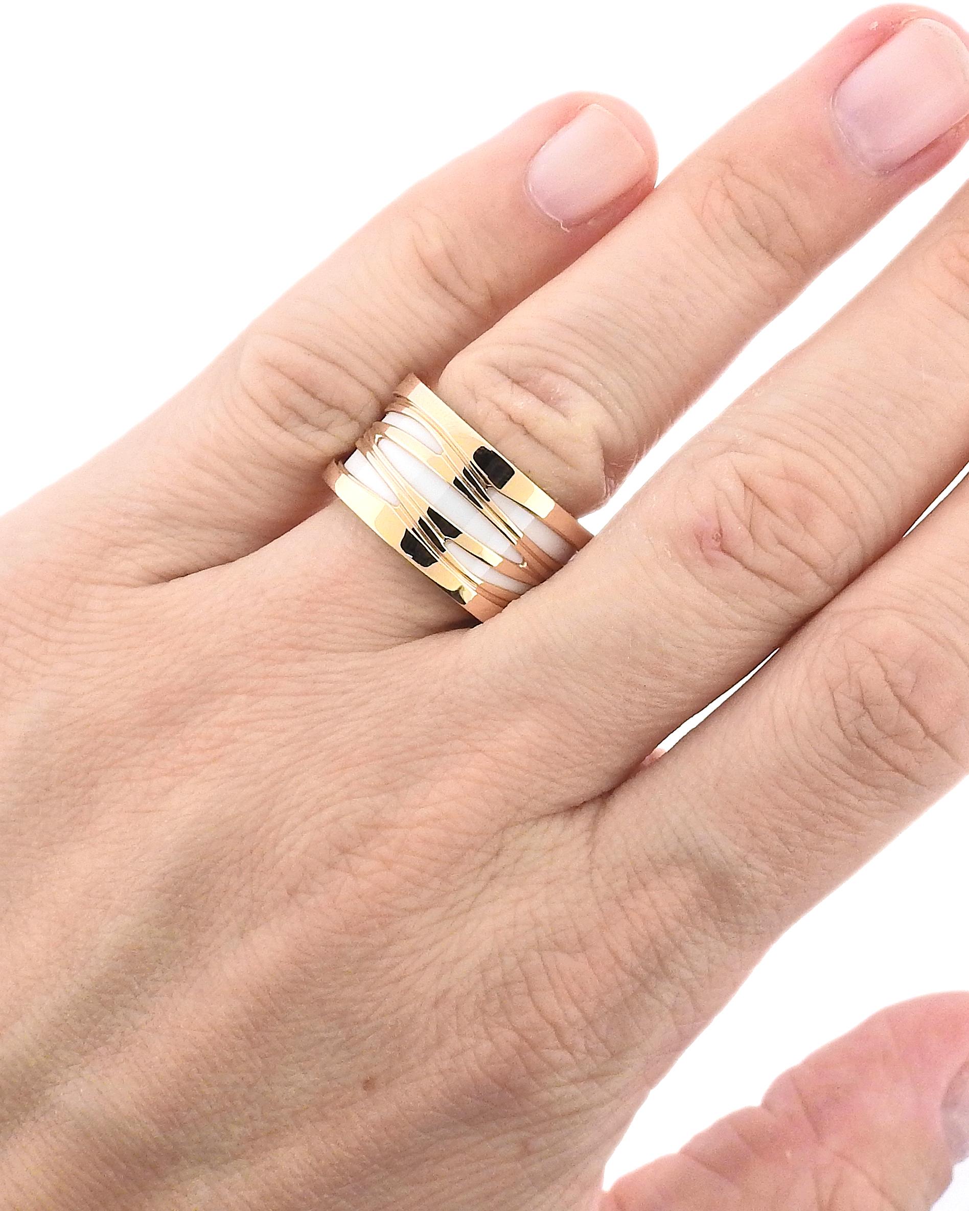 Bulgari B.Zero1 Rose Gold White Ceramic Band Ring For Sale 1