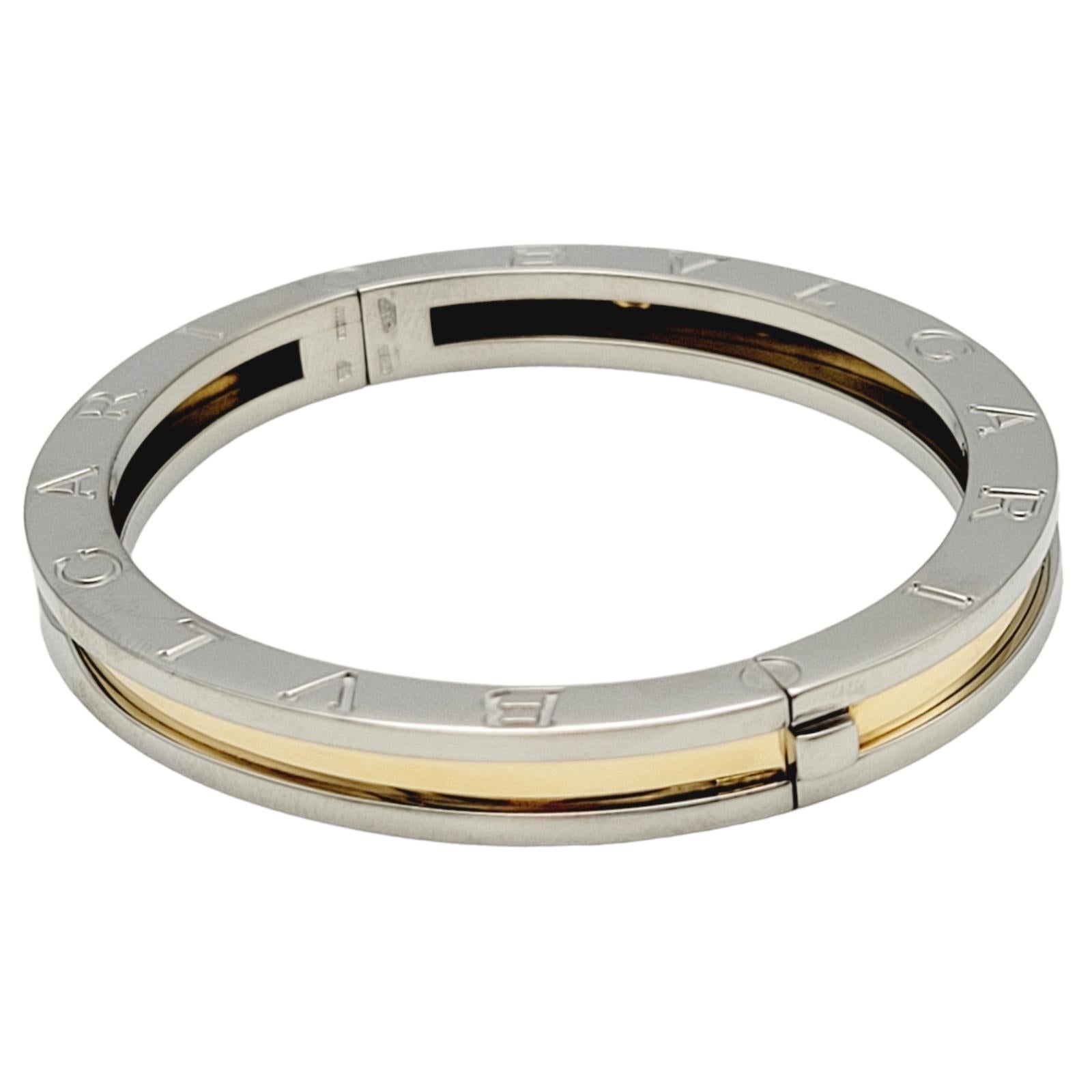 Contemporary Bulgari B.ZERO1 Two-Tone 18 Karat Yellow Gold & Stainless Steel Bangle Bracelet For Sale