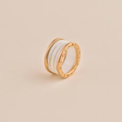 Bulgari B.Zero1 White Ceramic Rose Gold Ring Size 55