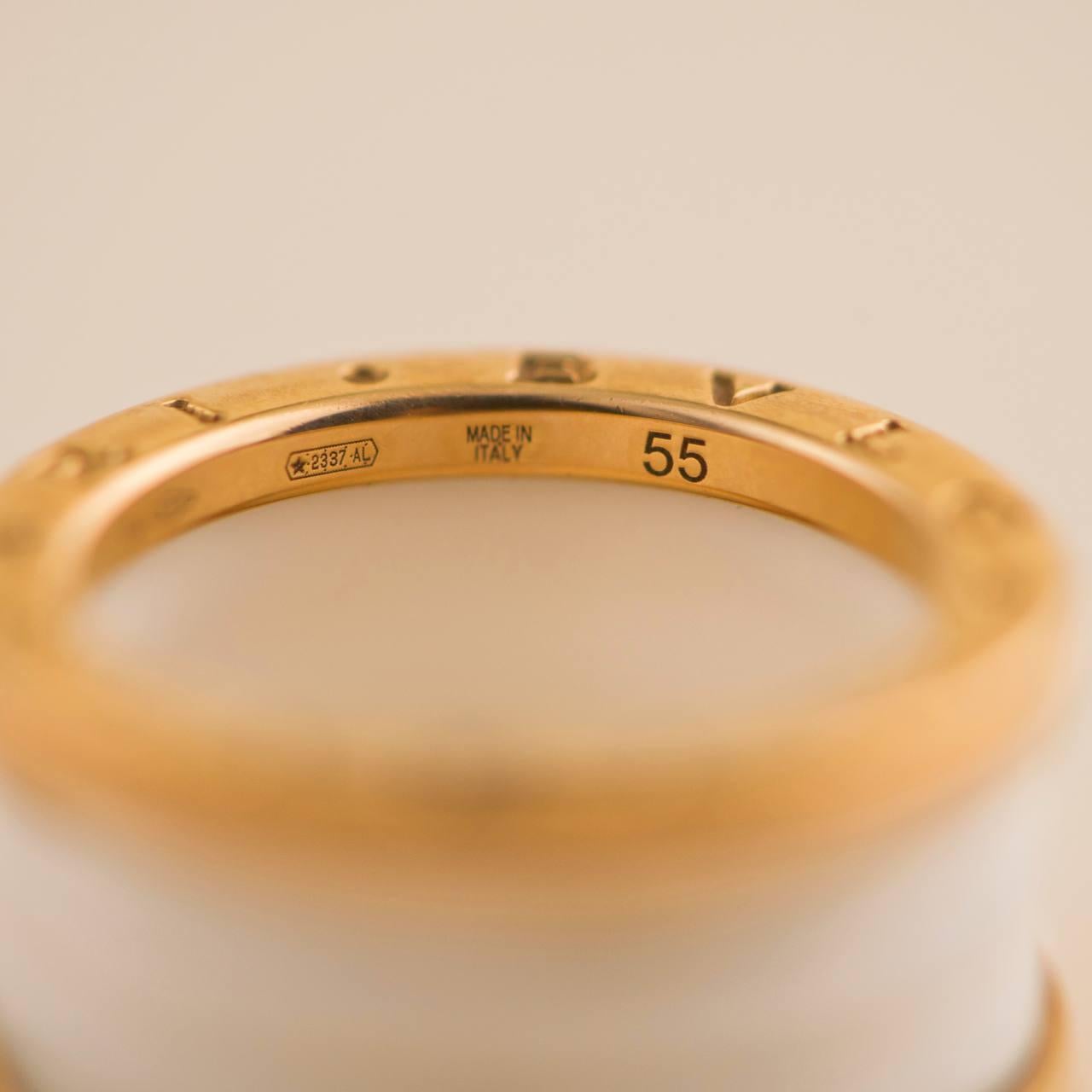 Women's or Men's Bulgari B.Zero1 White Ceramic Rose Gold Ring Size 55