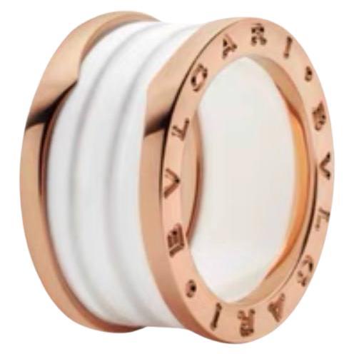 Bulgari B.Zero1 White Ceramic Rose Gold Ring Size 55