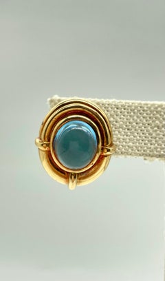 Bulgari Cabochon Blue Topaz Yellow Gold Earrings