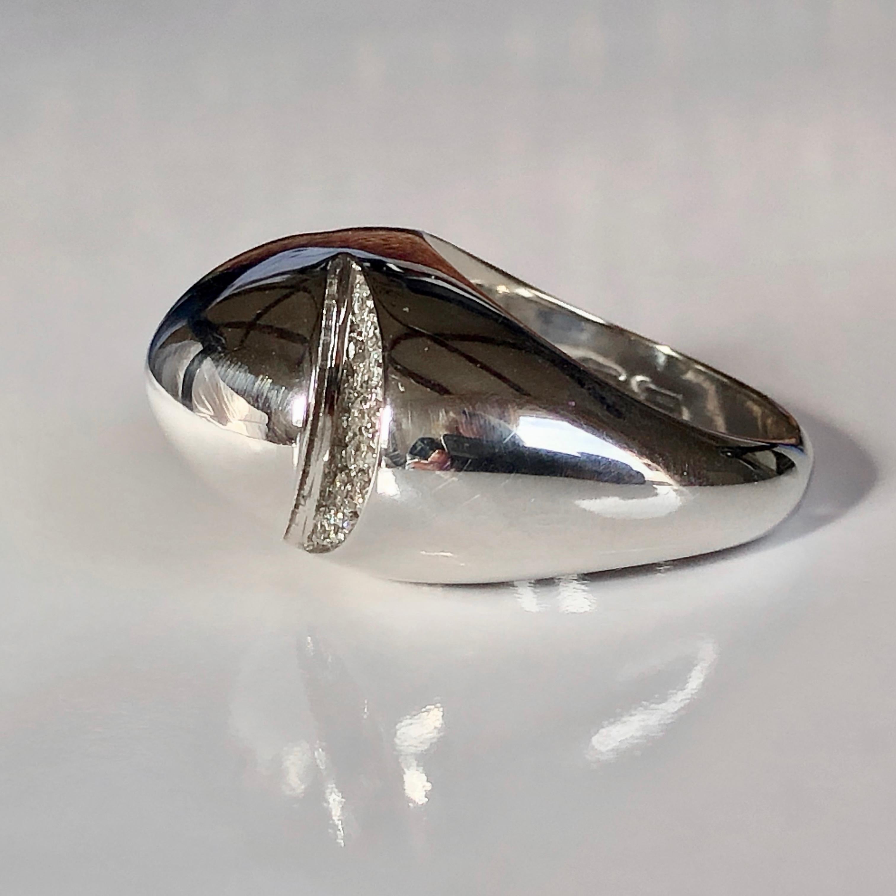Modern Bulgari Cabochon Dome Ring White Round Diamonds 18 Karat Gold, Bvlgari For Sale