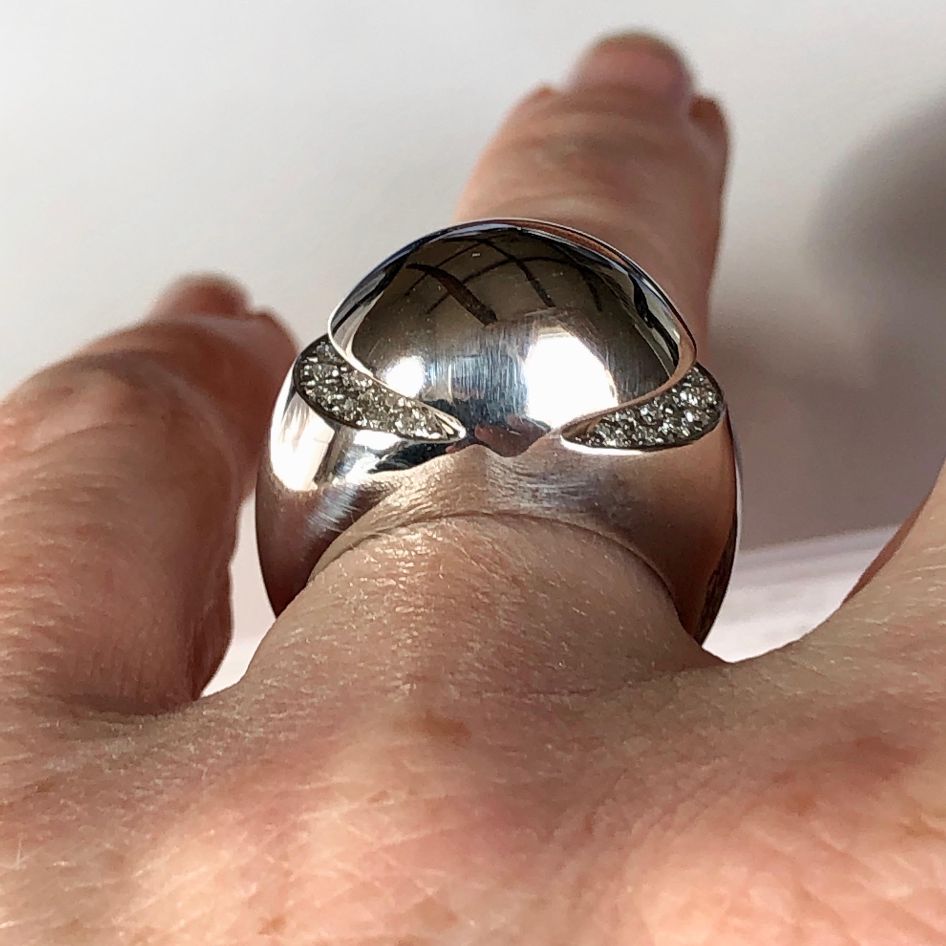 Women's or Men's Bulgari Cabochon Dome Ring White Round Diamonds 18 Karat Gold, Bvlgari For Sale