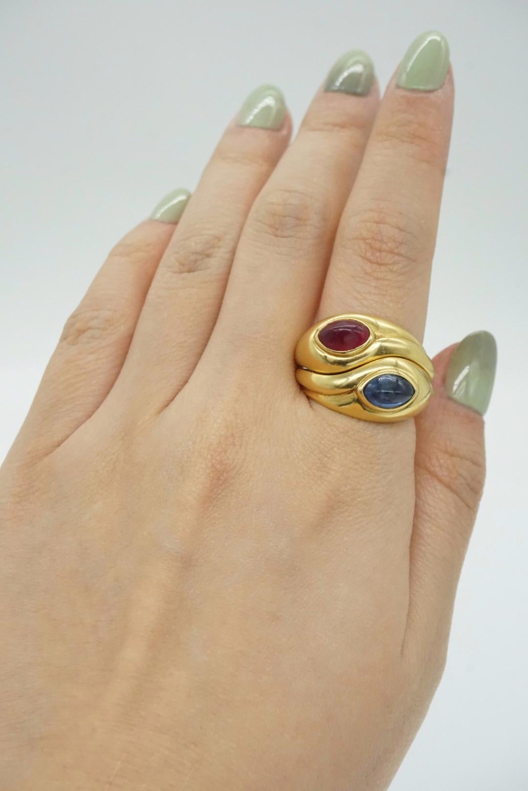 Bulgari Cabochon Sapphire & Ruby Ring Set In Excellent Condition For Sale In New York, NY