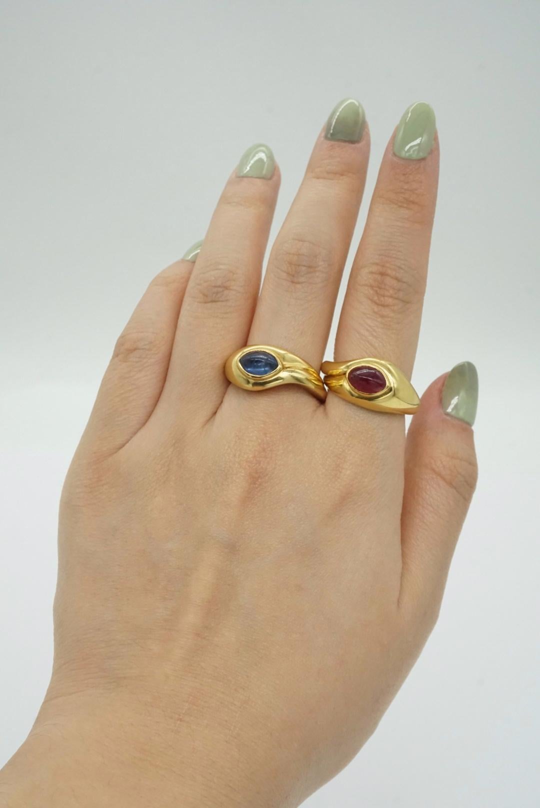 Women's Bulgari Cabochon Sapphire & Ruby Ring Set For Sale