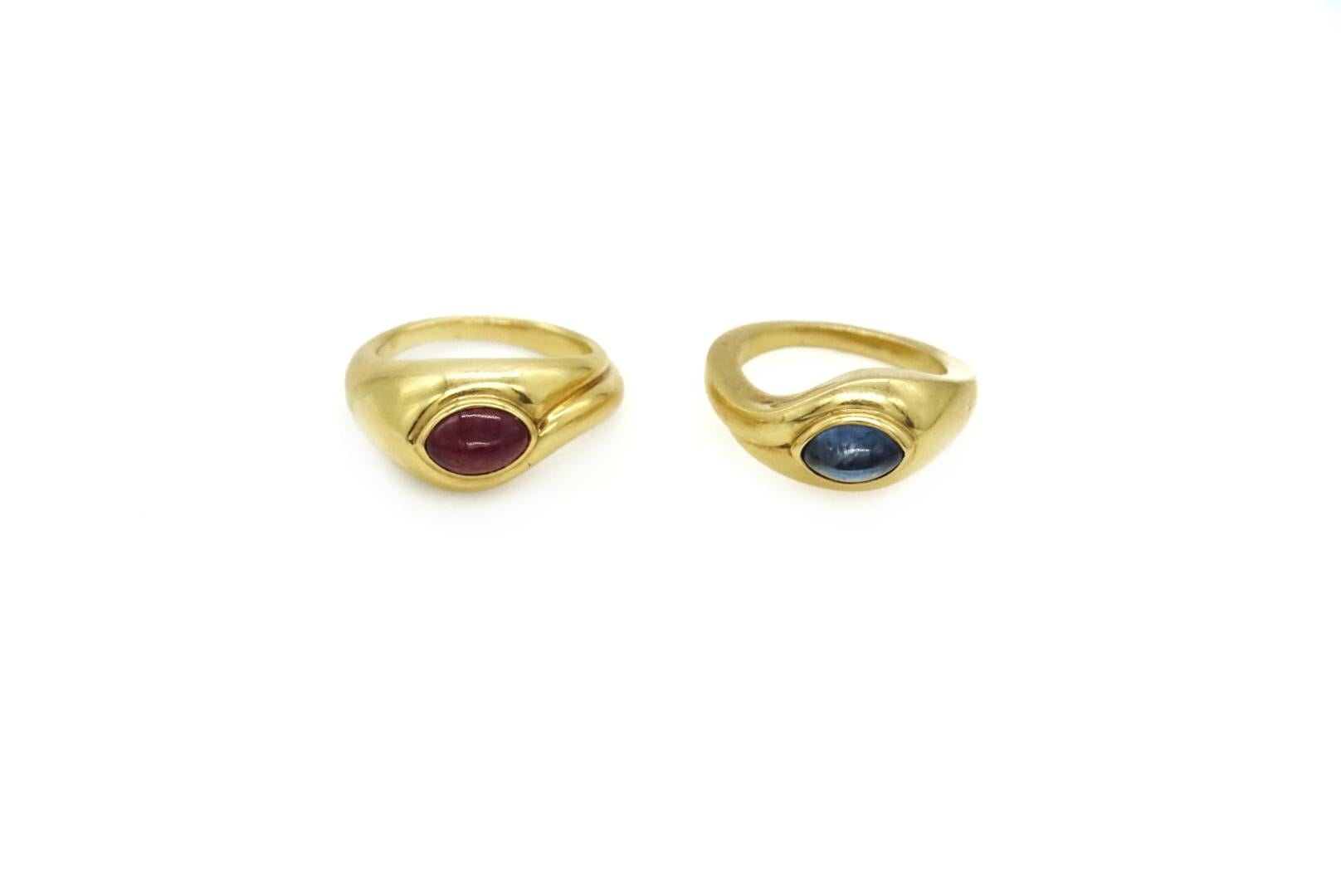 Bulgari Cabochon Sapphire & Ruby Ring Set For Sale 2