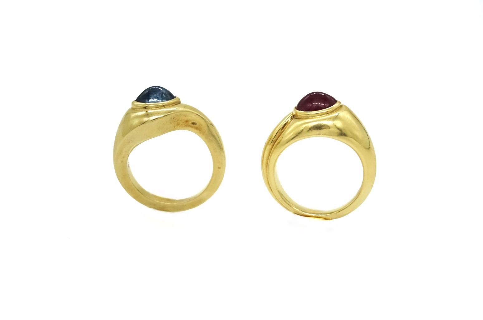 Bulgari Cabochon Sapphire & Ruby Ring Set For Sale 4